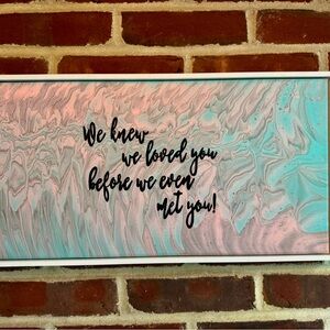 Original Artisan Made Baby Shower Nursery Wooden Framed Painting 21”w x 10.5” h